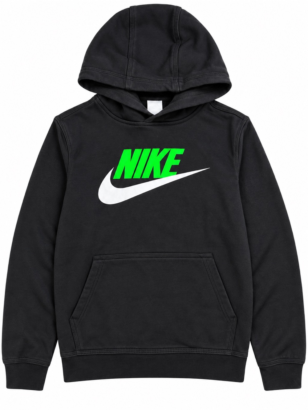Nike Black Hoodie with Neon Green Logo and White Swoosh